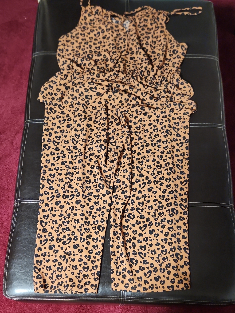 Tan Leopard Heart-Print Sleeveless Jumpsuit